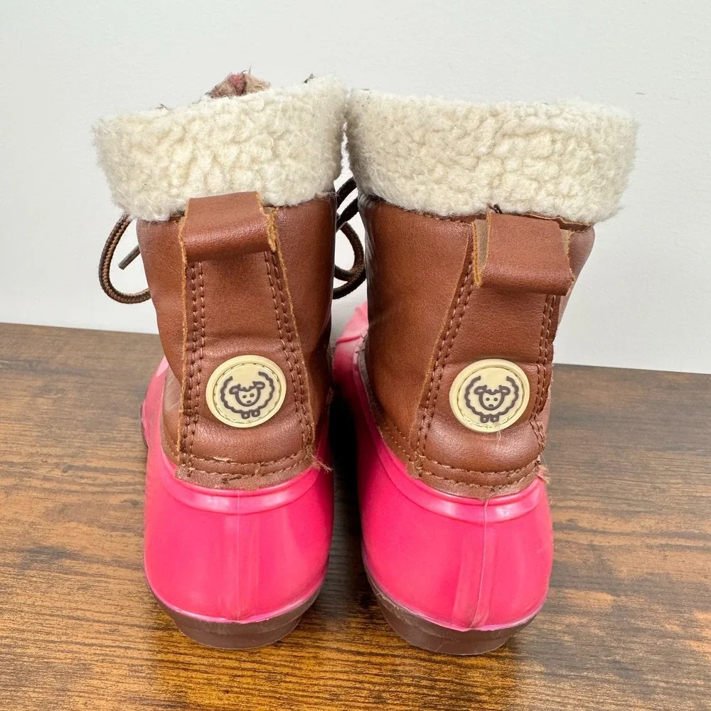 Adrienne Vittadini Leather Duck Boots Waterproof Rubber‎ Youth Girl's Size 3